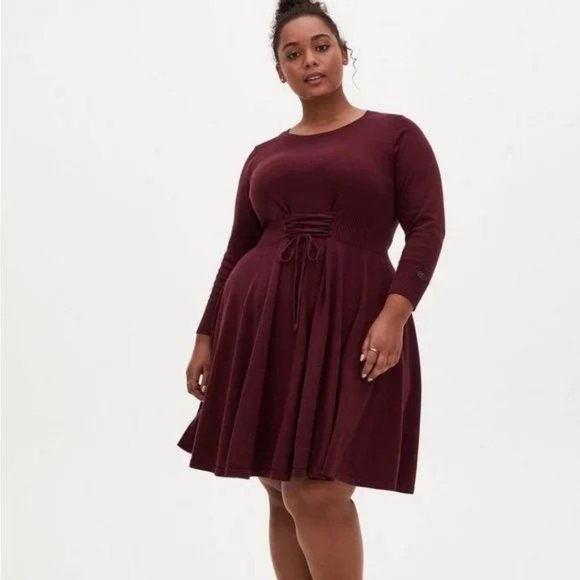 TORRID Outlander Burgundy Lace Waist Sweater Dress Plus size 2X NWT - Picture 2 of 14